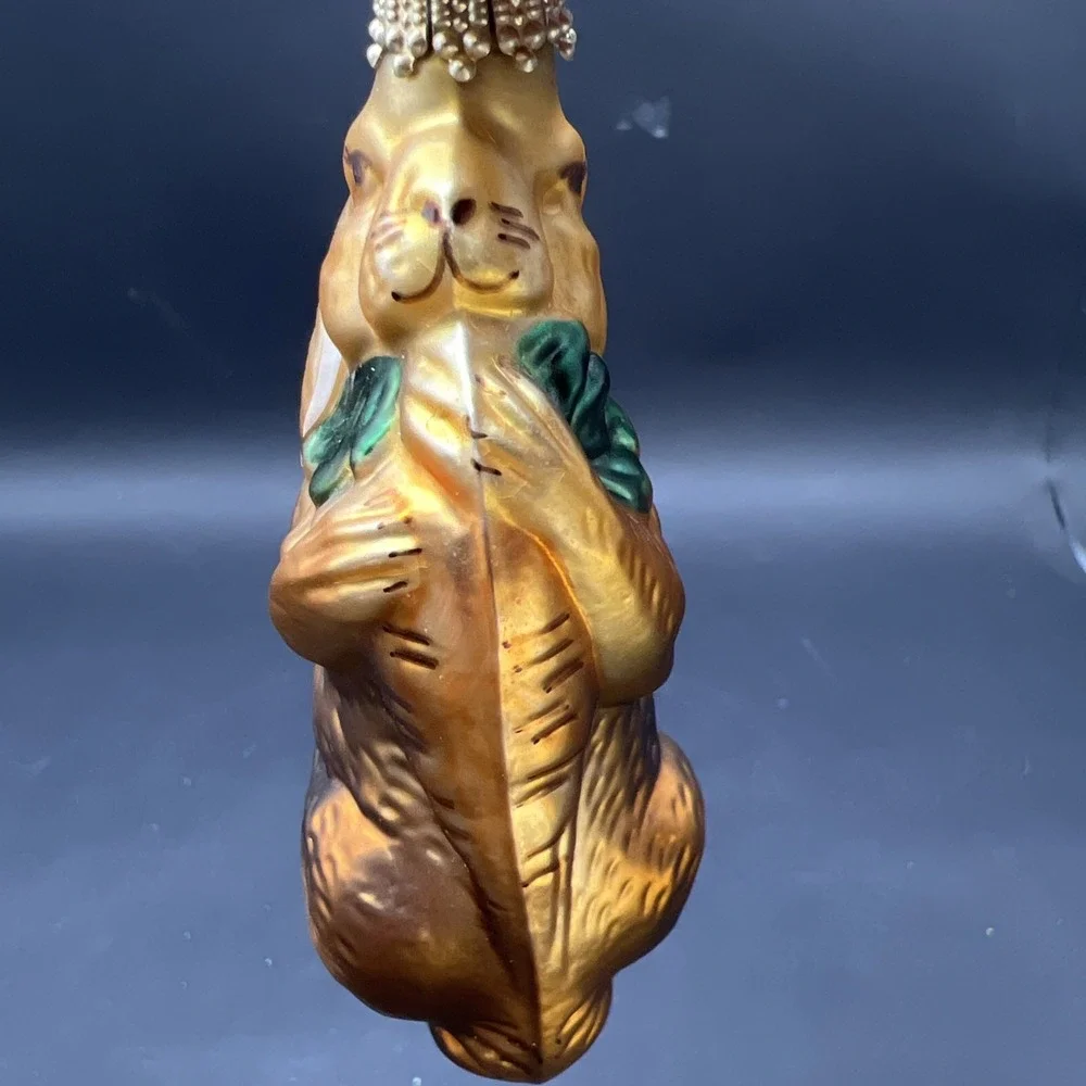 Vintage Kurt S Adler KS Germany Glass Rabbit Eating Carrot Christmas Ornament